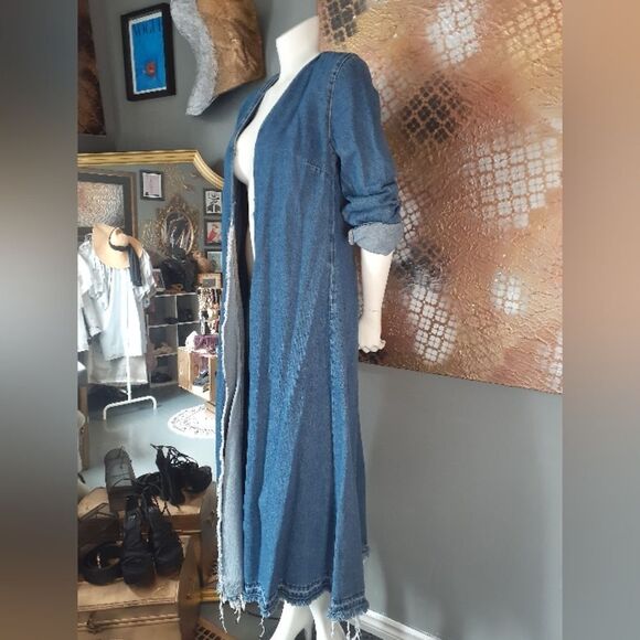 Zara Denim Long Sleeve Belted Coat/Wrap Dress - Picture 8 of 16